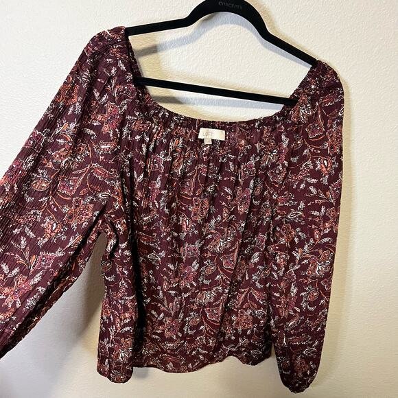 Loft Paisley Print Seersucker Long Sleeve Sheer Blouse Size Large - Picture 2 of 5